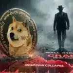 Illustration du jeton Dogecoin s'écrasant sur les marchés boursiers malgré les tentatives du DogeFather.