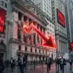 Illustration du Dow Jones en chute libre provocant un vent de panique sur les marchés de Wall Street.