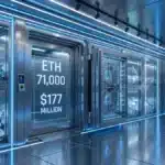 Illustration d'un coffre-fort institutionnel géant rempli de jetons Ethereum pour la réserve crypto de Bitmine.