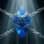 Illustration d'un cristal Ethereum lourdement enchaîné symbolisant le staking massif de la crypto.