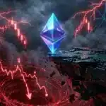 Illustration symbolique de l'Ethereum au bord d'un gouffre financier numérique