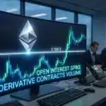 Graphique boursier illustrant la consolidation du cours Ethereum à 2 127 dollars face à l'explosion des contrats dérivés.