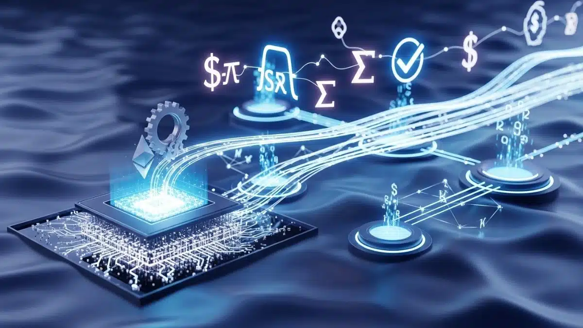 Illustration abstraite et futuriste d'une innovation sur le réseau Ethereum permettant des flux financiers instantanés et sécurisés vers les plateformes d'échange et les réseaux de seconde couche, optimisant la liquidité globale.