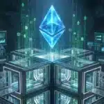 Illustration du jeton Ethereum soutenu par la robuste infrastructure de la DeFi crypto.