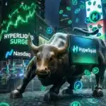 Illustration du marché financier célébrant l'arrivée de l'ETF Hyperliquid de Grayscale sur le Nasdaq.