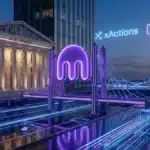 Illustration conceptuelle de l'intégration de la plateforme crypto Kraken avec la finance traditionnelle via son application Krak.