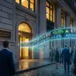 Illustration conceptuelle de la banque Morgan Stanley s'ouvrant à l'adoption institutionnelle de l'ETF crypto.