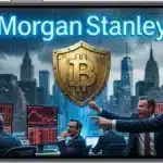 Illustration de la banque Morgan Stanley lançant son ETF Bitcoin pour concurrencer Strategy sur le marché de la crypto.