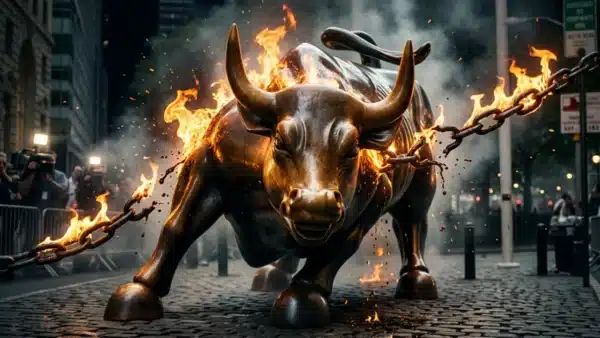 Illustration du taureau de Wall Street résistant à la hausse du pétrole sur l'indice S&P 500 par Morgan Stanley