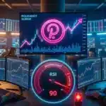 Illustration de la hausse de l'altcoin Polkadot accompagnée d'un indicateur RSI en extrême surchauffe sur le marché crypto.