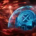 Une pièce numérique XRP résiste à une tempête financière rouge vif. Le cours s'établit à 1.425 $. Analyse de la tendance pour XRP s'échangeant à 1.42 dollars.