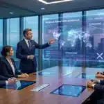 Illustration de dirigeants de la finance traditionnelle adoptant les solutions crypto de Ripple pour optimiser leur trésorerie.