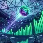Illustration de la crypto SOL brisant ses résistances avec des volumes d'échange records sur le réseau Solana.
