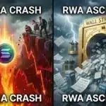 Illustration du jeton Solana chutant face à la puissance institutionnelle de la tokenisation des RWA.