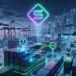 Illustration du réseau Solana utilisant le DePIN et les RWA pour optimiser la logistique des conteneurs maritimes mondiaux.
