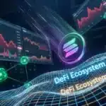 Illustration du jeton Solana stabilisé par son infrastructure DeFi crypto résiliente lors d'un flash-crash du marché.