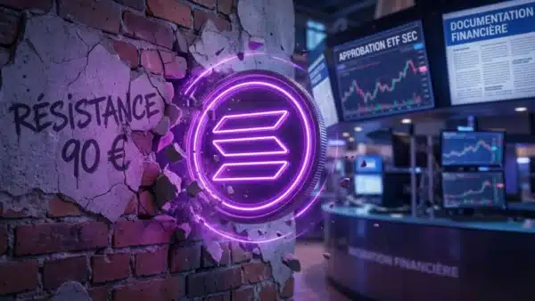 Illustration du cours de Solana (SOL) brisant la résistance des 90 dollars suite aux nouvelles sur les ETF américains.