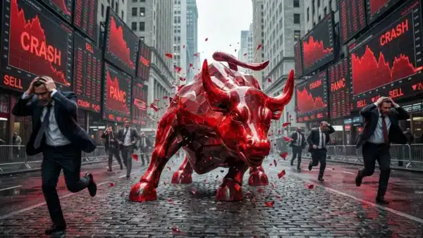 Illustration du SP 500 en chute libre face à la panique sur le marché de Wall Street.