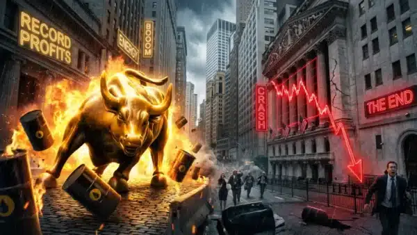 Illustration spectaculaire du S&P 500 fracturé en deux, entre les profits de l'énergie et la chute de l'économie globale.