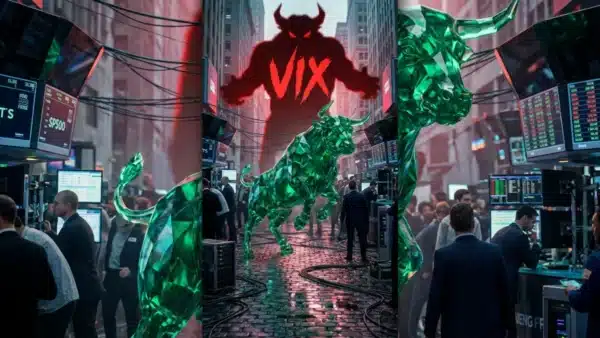 Illustration du SP500 en hausse face à la menace de l'indice VIX sur les marchés financiers.