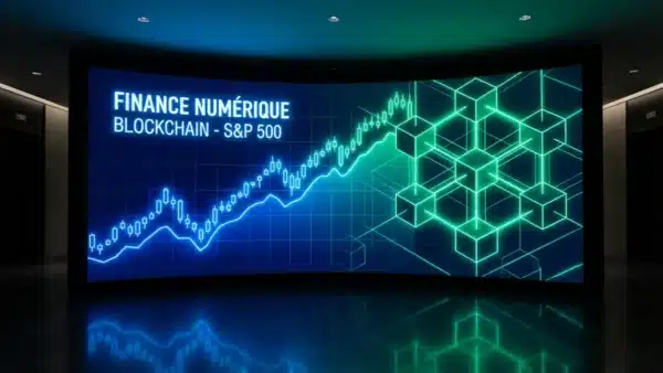 Illustration de l'indice boursier S&P 500 fusionnant avec le réseau blockchain Hyperliquid.