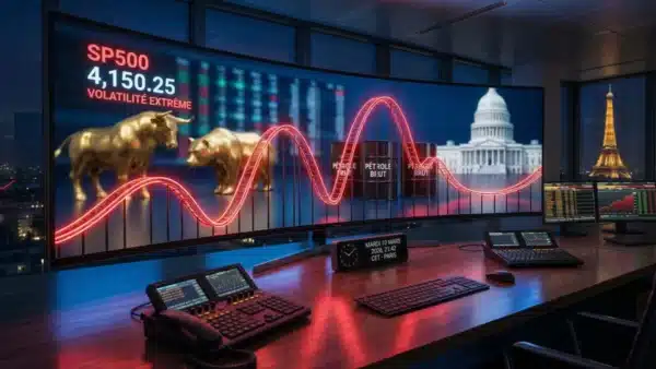 Graphique boursier illustrant la forte volatilité de l'indice SP500 face aux craintes liées à l'inflation et au prix du pétrole.