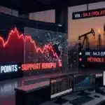 Graphique boursier illustrant la chute de l'indice américain SP500 vers le support des 6 700 points face à la crise du pétrole.