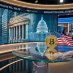 Illustration conceptuelle de la politique pro-crypto de Donald Trump transformant les Etats-Unis en leader mondial de la cryptomonnaie.