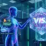 Illustration d'un agent IA effectuant un paiement crypto autonome sur le réseau Visa.