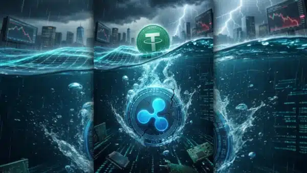 Illustration du jeton XRP en baisse face à la concurrence du stablecoin de Ripple.