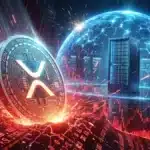 Illustration du jeton XRP en baisse pendant que l'infrastructure du réseau Ripple résiste.