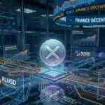 Graphique illustrant la consolidation du cours du XRP et l'explosion de la DeFi crypto grâce au stablecoin RLUSD de Ripple.