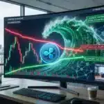 Graphique boursier illustrant la compression extrême du prix du XRP face à l'afflux massif de liquidité du nouveau stablecoin RLUSD.