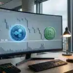 Graphique boursier illustrant la stabilisation du cours XRP à 1,40 dollar et le dilemme stratégique posé par le lancement du stablecoin RLUSD de Ripple.