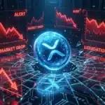 Illustration du jeton XRP plongeant lourdement sur les graphiques du marché crypto.
