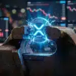 Illustration d'un étau industriel bloquant l'évolution du cours du XRP sur le marché de la crypto.