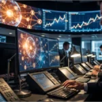 Traders analysant les graphiques du Dogecoin dans une salle de marché moderne