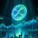 Pièce numérique XRP lumineuse sur un graphique boursier en hausse