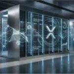 Serveurs de données et flux numériques représentant le réseau XRP et la liquidité institutionnelle