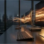 Poste de trading avec écrans affichant des flux de données numériques pour suivre le cours Bitcoin