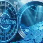 Coffre-fort BitMine ouvert rempli de pièces Ethereum bleues brillantes