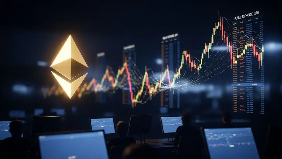 Illustration réaliste d’une accumulation massive d’Ethereum hors marché par une entreprise réduisant la liquidité disponible sans impacter immédiatement le prix