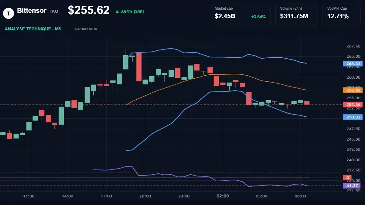 Graphique technique Bittensor Analyse technique du cours de Bittensor aujourd'hui