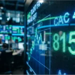 Écran de trading affichant l'indice CAC 40 à 8 150 points dans une salle de marché