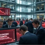 Écrans rouges affichant la baisse du CAC 40 et des marchés européens