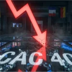 Graphique boursier affichant la baisse du CAC 40 à la bourse de Paris