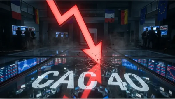 Graphique boursier affichant la baisse du CAC 40 à la bourse de Paris