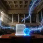 Photographie cinématique d'un document légal au Sénat américain avec un jeton bleu, symbolisant le soutien de Coinbase au Clarity Act sur la cryptomonnaie.