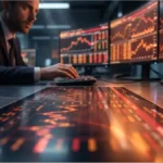 Trader professionnel analysant les graphiques du cours Bitcoin sur plusieurs écrans de trading