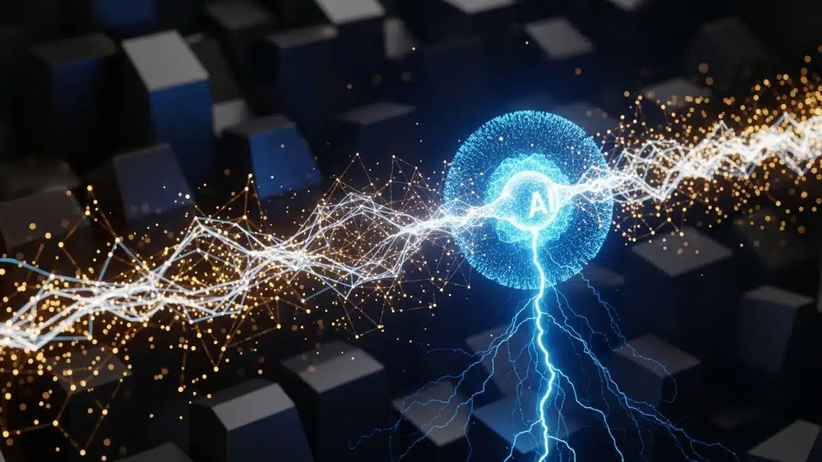 Illustration abstraite et futuriste d'un noyau d'intelligence artificielle traitant des milliers de micro-transactions lumineuses, symbolisant la fluidité financière des agents autonomes.